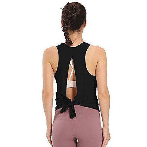 

womens open back workout yoga tops exercise gym shirts racerback tanks black s