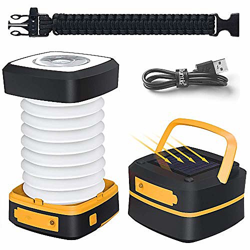 

led camping lantern light - rechargeable led camping light - portable flashlight solar mini torch night light for outdoor hiking tent garden patio emergencies - collapsible and waterproof (renewed)