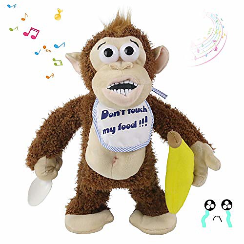 

naughty crying monkey electric plush toy don't take his banana! musical interactive animated stuffed animal funny toy gift for kids babies toddlers, brown, 11''