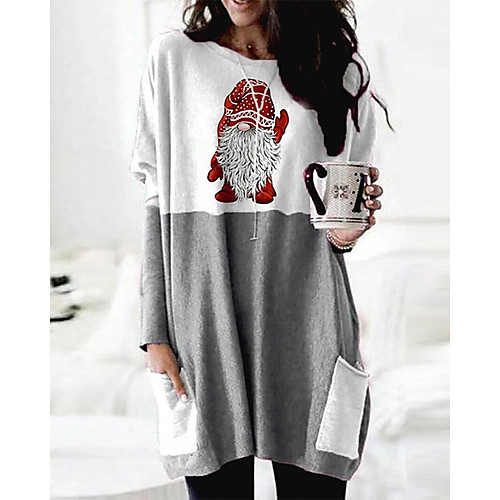 

Women's Christmas Blouse Shirt Graphic Prints Long Sleeve Print Round Neck Tops Streetwear Basic Top Gray