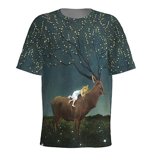 

Men's T shirt 3D Print Graphic 3D Animal Print Short Sleeve Christmas Tops Green