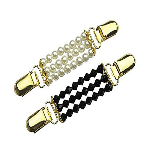 

2 pack pearl & black sweater clips, beaded cardigan clips, stylish pearl, cardigan collar clip (blackwhite)
