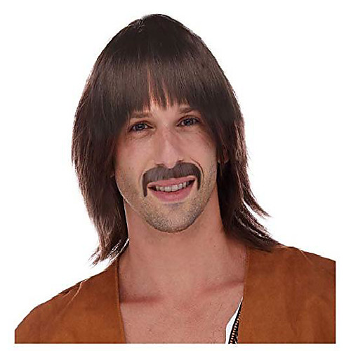 

60's brown hippie wig for men sonny wig and mustache costume sonny wig