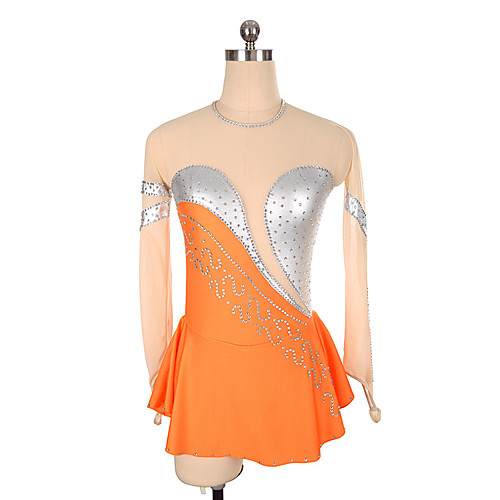 

21Grams Figure Skating Dress Women's Girls' Ice Skating Dress Fuchsia Orange Spandex High Elasticity Training Competition Skating Wear Crystal / Rhinestone Long Sleeve Ice Skating Figure Skating