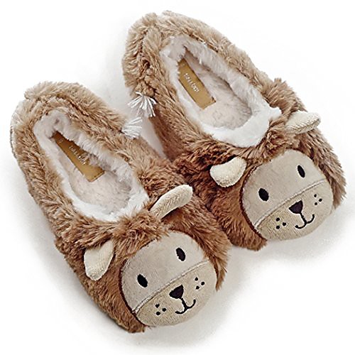 

kids' cute lion plush fleece memory foam house slippers w/long tail (9 m us toddler, brown)
