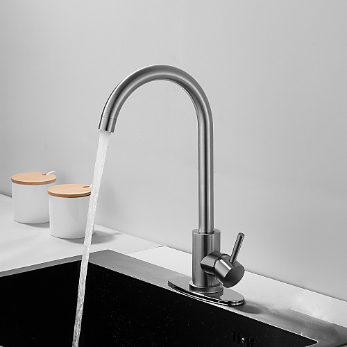 

Single HandleKitchen Faucet,Nickel BrushedOne Hole LED/Rotatable/Tall/High Arc/Bar/­Prep, Stainless Steel Deck Mounted Kitchen Faucet