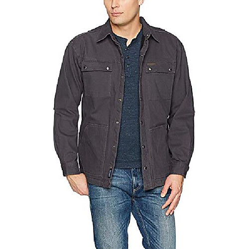 

men's fleece lined canvas shirt jacket, black, x-large