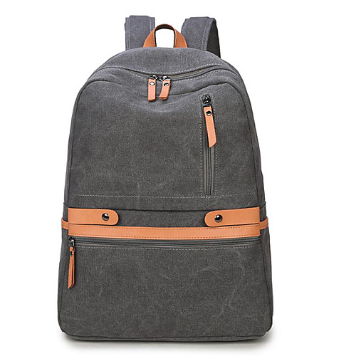 

Unisex Canvas School Bag Commuter Backpack Large Capacity Zipper Solid Color Daily Backpack Gray Coffee