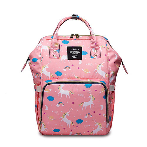 

Women's Nylon Diaper Bag Commuter Backpack Large Capacity Waterproof Pattern / Print Zipper Character School Daily Backpack Black Blue Blushing Pink Gray
