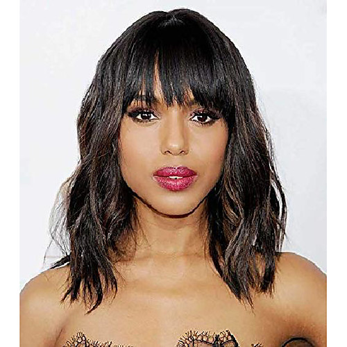 

short wavy bob wigs with bangs for women black mixed brown color short wavy bob curly wig synthetic natural looking heat resistant fiber hair for daily life(black mix brown)…