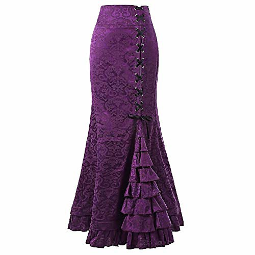

skirts, fashion women high waist pleated a line long skirt - front slit belted maxi fish tail skirt(purple-fishtail skirt,l)
