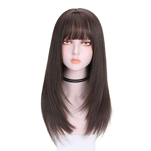 

Synthetic Wig Straight With Bangs Wig Medium Length Dark Brown Brown Black Synthetic Hair 16 inch Women's Comfy Fluffy Black Brown