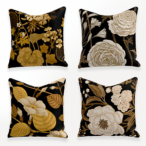 

Cushion Cover 4PCS Linen Soft Decorative Square Throw Pillow Cover Cushion Case Pillowcase for Sofa Bedroom 45 x 45 cm (18 x 18 Inch) Superior Quality Mashine Washable Chinese Style Beauty Gold White
