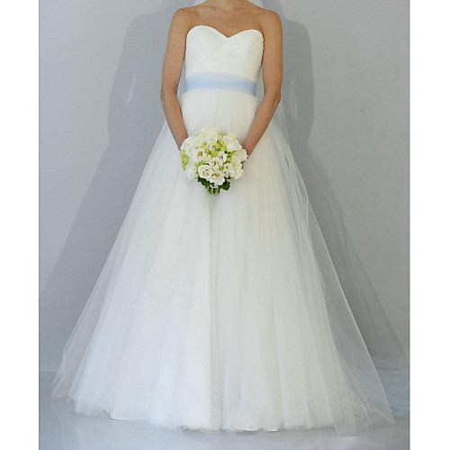 

A-Line Wedding Dresses Sweetheart Neckline Sweep / Brush Train Tulle Sleeveless Simple Wedding Dress in Color with Pleats 2021