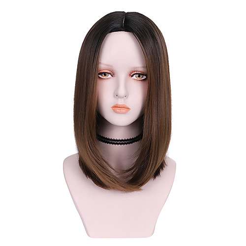 

Synthetic Wig Straight Middle Part Wig Medium Length Dark Brown Brown Grey Black Synthetic Hair 16 inch Women's Comfy Fluffy Brown Gray
