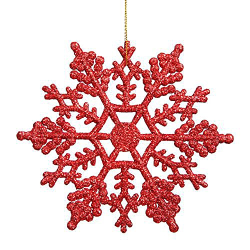 

plastic glitter snowflake, 4-inch, red, 24 per box