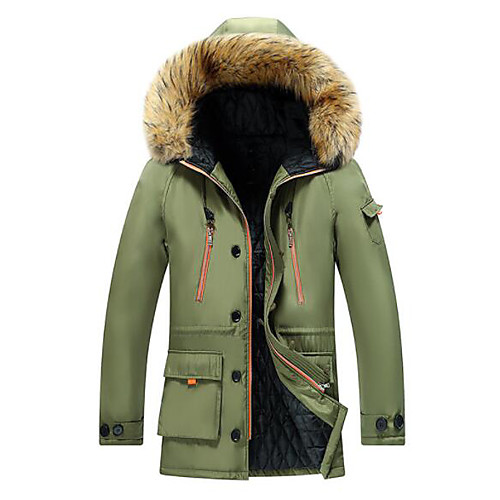 

men's winter coats thicken parka jacket faux fur lined outerwear warm coat with detachable hood outdoor 7176 green l