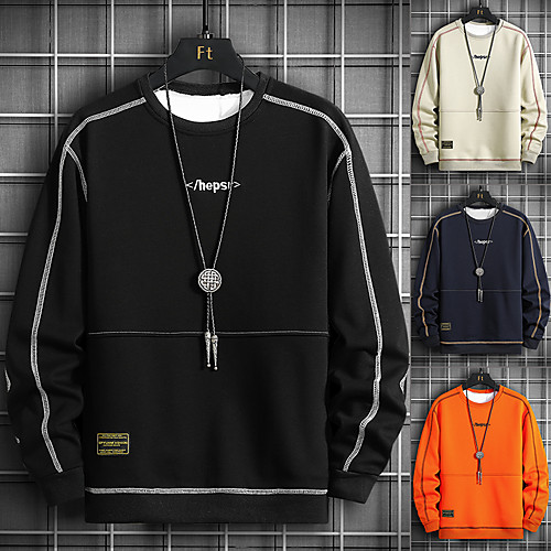 

Men's Pullover Sweatshirt Solid Color Round Neck Casual Hoodies Sweatshirts Long Sleeve Black Blue Orange
