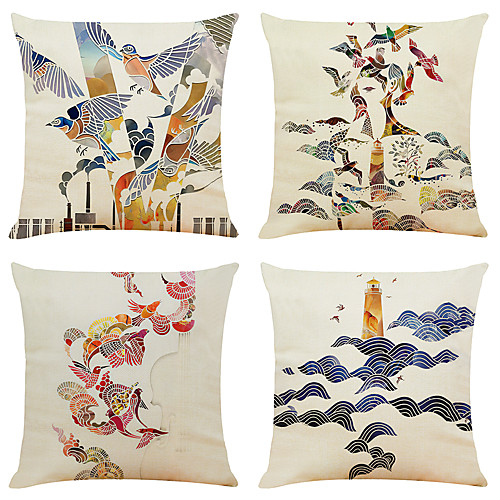 

Cushion Cover 4PC Linen Soft Decorative Square Throw Pillow Cover Cushion Case Pillowcase for Sofa Bedroom 45 x 45 cm (18 x 18 Inch) Superior Quality Mashine Washable