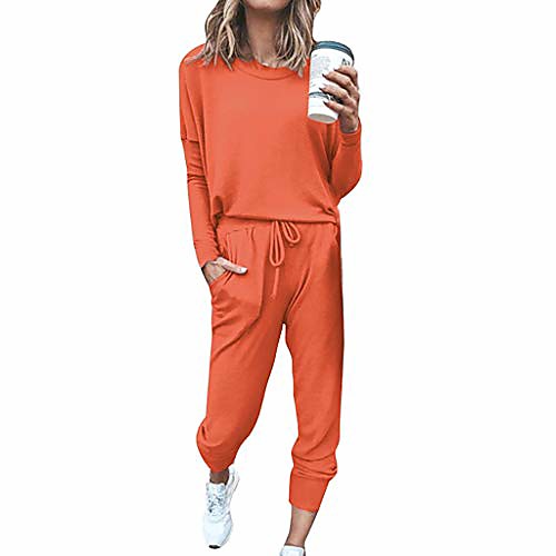 

vezad women's 2 piece sport outfits solid color long sleeve tops and pants set tracksuits