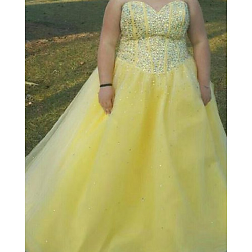 

Ball Gown Luxurious Plus Size Engagement Formal Evening Dress Strapless Sleeveless Floor Length Tulle with Crystals 2021