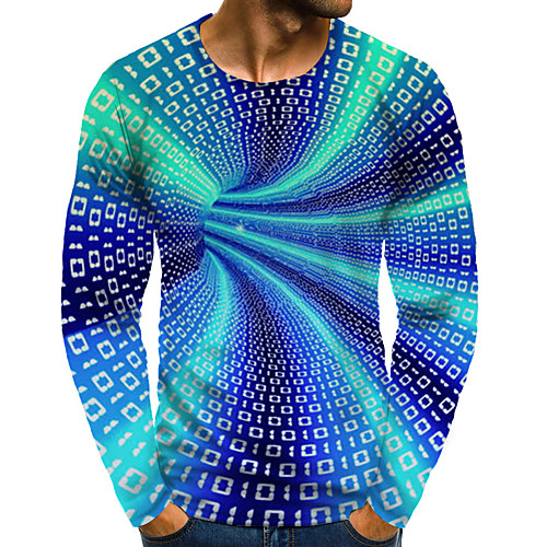 

Men's T shirt 3D Print Graphic Optical Illusion 3D Plus Size Print Long Sleeve Daily Tops Blue