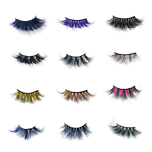 

Multi Color Cute Rainbow Color 3D Real Mink Fake Strip Eyelashes 6D Faux mink Makeup Eyelashes for Party Cosplay gloss Cosplay Animal wool eyelash Christmas Party Special Occasion Crisscross Thick