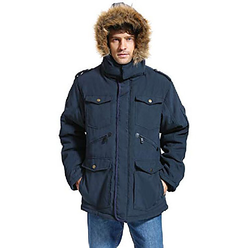 

mens winter military warm jacket fleece coat with detachable fur hood outwear navy 321 xx-large