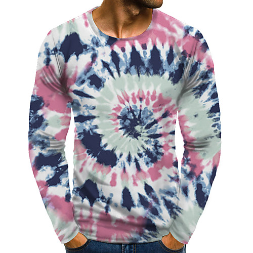 

Men's T shirt 3D Print Graphic Plus Size Print Long Sleeve Daily Tops Rainbow