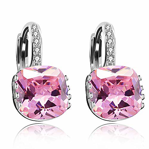 

women's square cut pink cz zircon lever back earrings platinum plated - nice gift ideas for girls dml115-pink