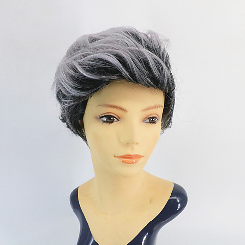 

New Wigs Hot Selling Wigs Ladies Fashion Black Grey Fluffy Realistic Short Curly Hair Headgear Black Grey Short Hair