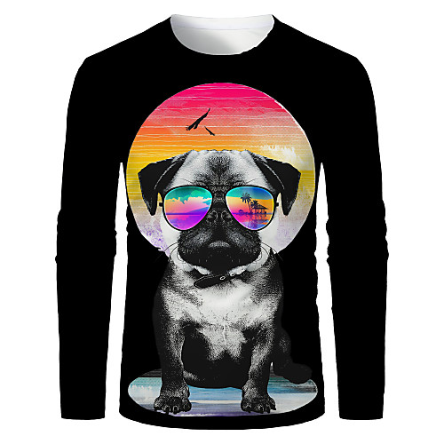 

Men's T shirt 3D Print Graphic 3D Animal Print Long Sleeve Daily Tops Rainbow