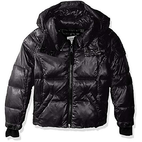 

girls' big mogul gloss down puffer with detachable hood, jet, 12