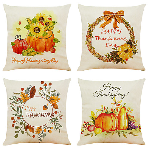 

Cushion Cover 4PCS Thanksgivi Party Decoration Christamas Gift Linen Soft Decorative Square Throw Pillow Cover Cushion Case Pillowcase for Sofa Bedroom 45 x 45 cm (18 x 18 Inch) Superior Quality Mashi