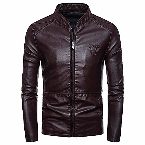 

men's casual motorcycle faux jacket slim fit retro stand up collar coat