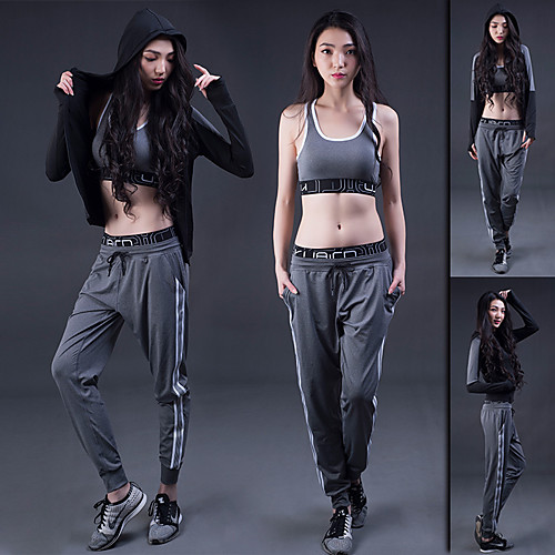

Women's Activewear Set Athletic Long Sleeve 3pcs Breathable Quick Dry Soft Fitness Gym Workout Running Active Training Jogging Sportswear Normal Outfit Set Clothing Suit Gray Black Black BlackGray