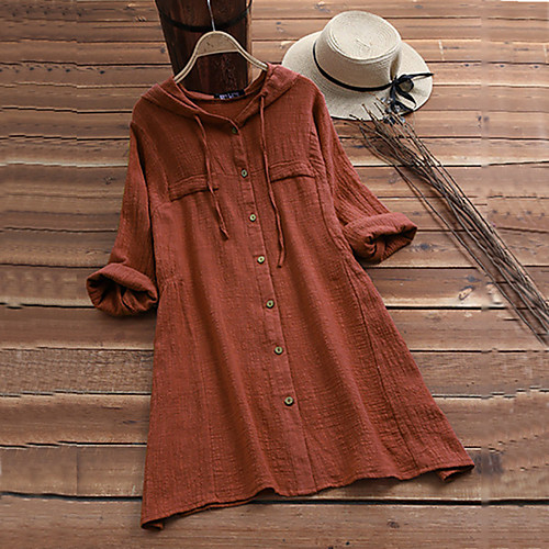 

Women's Blouse Shirt Plain Long Sleeve Pocket Drawstring Cowl Neck Tops Basic Top Purple Yellow Wine