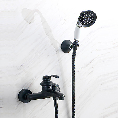 

Shower Faucet Set - Handshower Included pullout Multi Spray Shower Vintage Style / Country Antique Brass Mount Outside Ceramic Valve Bath Shower Mixer Taps