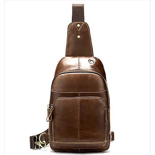 

Men's Bags Cowhide Sling Shoulder Bag Chest Bag Zipper Daily Going out MessengerBag Maroon Black Dark Coffee Brown