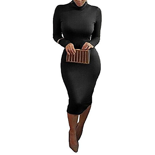 

dora bridal women's turtleneck long sleeve slim bodycon tight dress,black,small