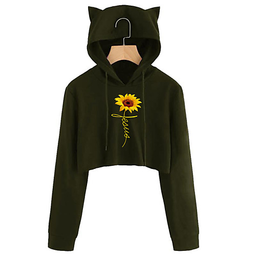 

Women's Pullover Hoodie Sweatshirt Graphic Sunflower Cat Ear Daily Casual Hoodies Sweatshirts Black Red Green