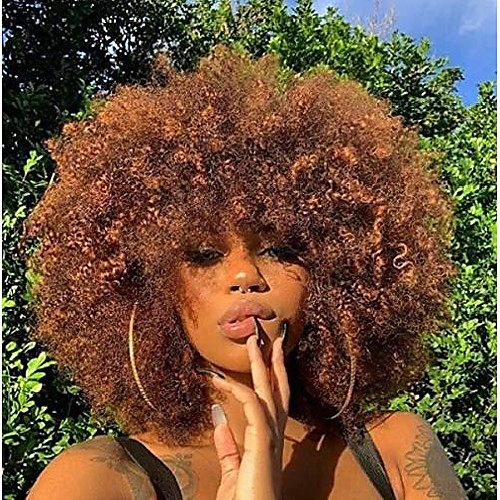 

runm short curly afro wig with bangs for black women kinky curly hair wig afro synthetic heat resistant full wigs