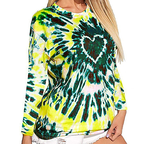 

Women's Tunic Tie Dye Long Sleeve Patchwork Print Round Neck Tops Basic Top Blue Red Yellow