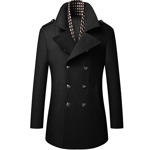 

Men's Solid Colored Basic Fall & Winter Coat Long Daily Long Sleeve Wool Blend Coat Tops Black