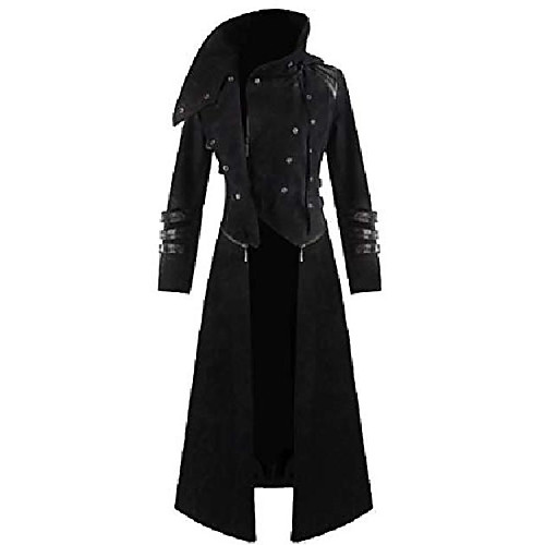 

men vintage vogue medieval steampunk gothic overcoat trench coat black 2xl