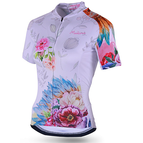 

21Grams Women's Short Sleeve Cycling Jersey Polyester White Floral Botanical Bike Jersey Top Mountain Bike MTB Road Bike Cycling Breathable Quick Dry Reflective Strips Sports Clothing Apparel