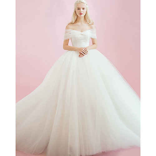 

Ball Gown Wedding Dresses Sweetheart Neckline Court Train Tulle Sleeveless Sexy with 2021