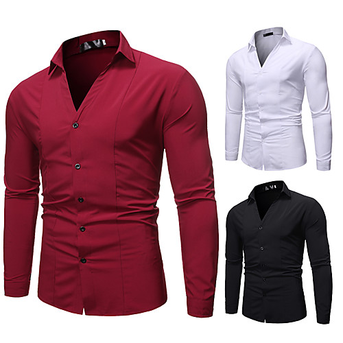 

Men's Shirt non-printing Solid Colored Color Block Plus Size Long Sleeve Party Tops Elegant Vintage White Black Red