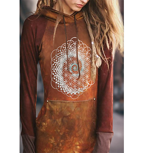 

Women's Pullover Hoodie Sweatshirt Print Daily Basic Hoodies Sweatshirts Brown