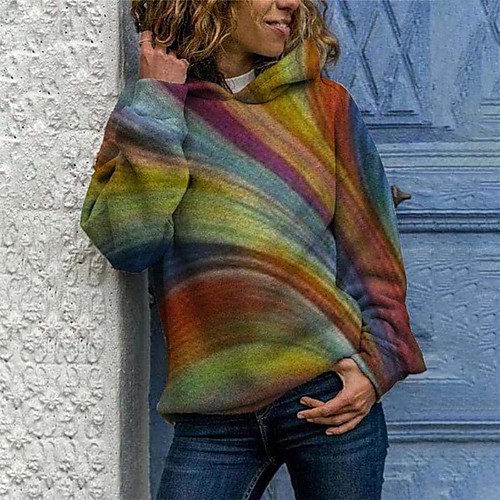 

Women's Pullover Hoodie Sweatshirt Rainbow Tie Dye 3D Daily Work 3D Print 3D Print Casual Hoodies Sweatshirts Rainbow